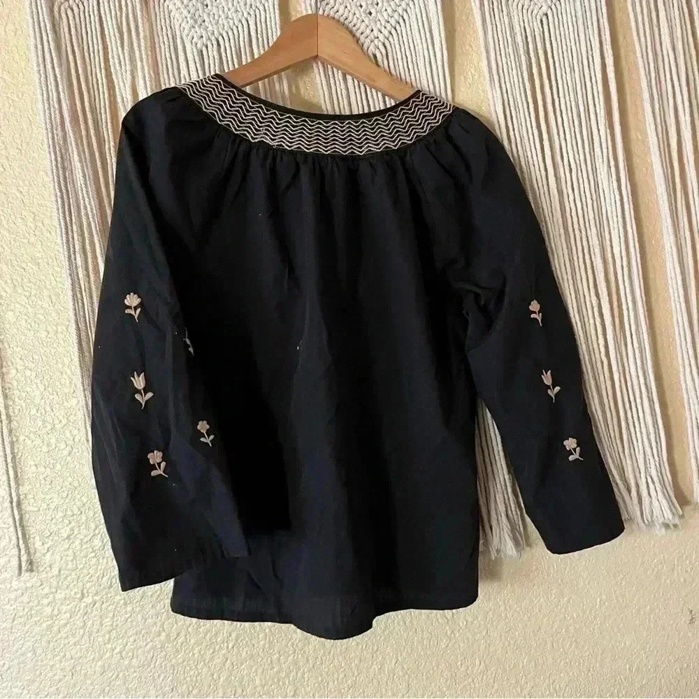 Anthropologie black brown embroidered blouse top size 6 - Picture 4 of 6